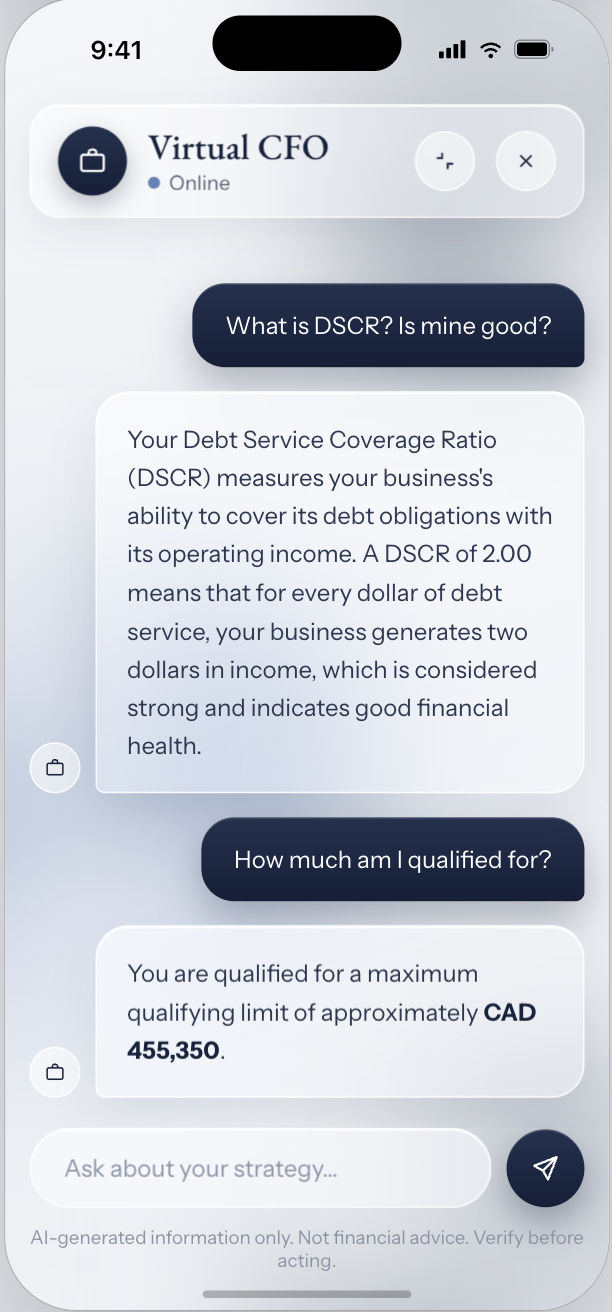 Caplift Virtual CFO assistant — mobile